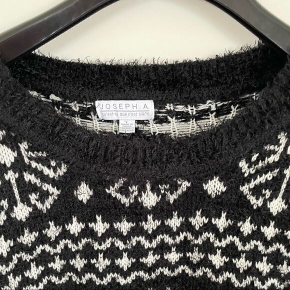 Joseph A. Soft Eyelash Knit Snowflake Black & White Comfy Sweater large - Picture 6 of 12